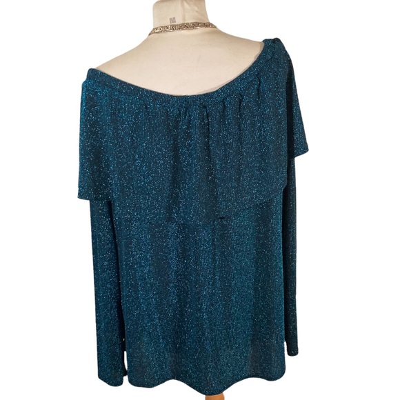 Blue Sparkly Off the Shoulder Long Sleeve Top - Picture 3 of 7